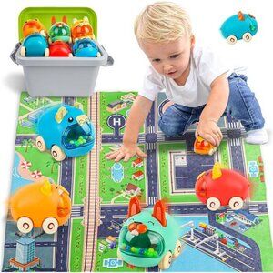 Baby Truck Car Toys with Playmat/Storage Box|6 Sets Baby Pull-Back